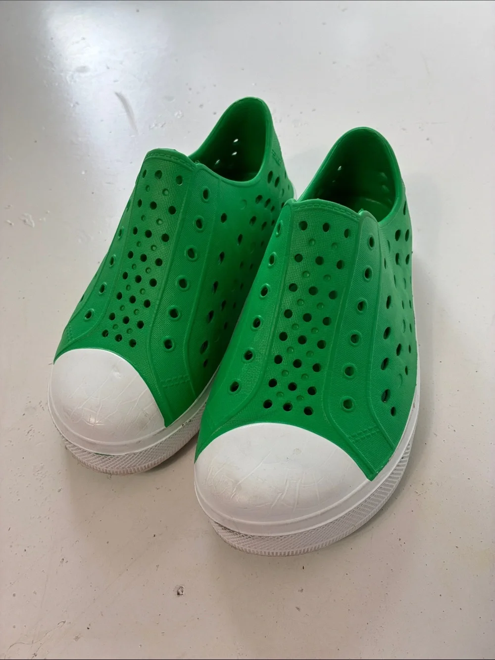 Lily & Dan Sz 13/1 Youth Green White Rubber Slip On Clog Sandal